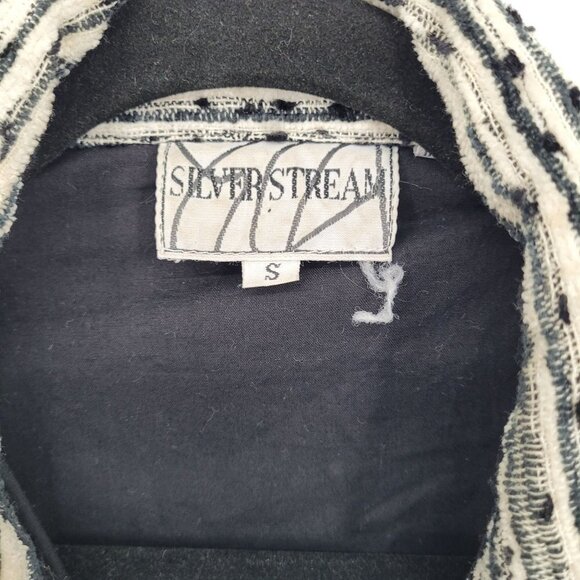 Silver stream womens small black white stripe dot tweed fringe button up jacket - Picture 4 of 11